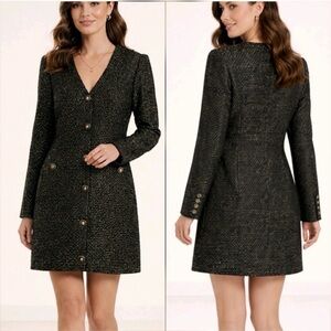 Antonio Melani Nikki Black Tweed Button-Front Dress Size 2